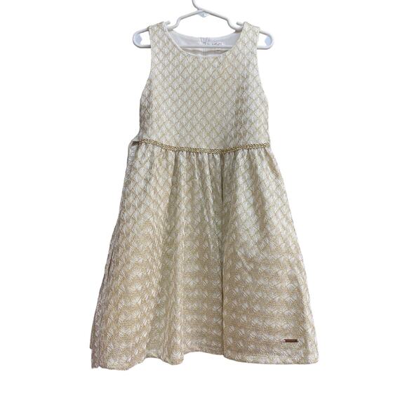 Tahari Girls Fit and Flare Dress Size 6 Gold White Tinsel Wedding Party Holiday - Picture 14 of 16